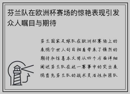 芬兰队在欧洲杯赛场的惊艳表现引发众人瞩目与期待