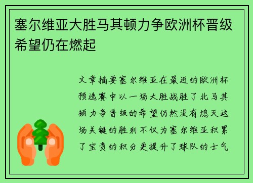 塞尔维亚大胜马其顿力争欧洲杯晋级希望仍在燃起