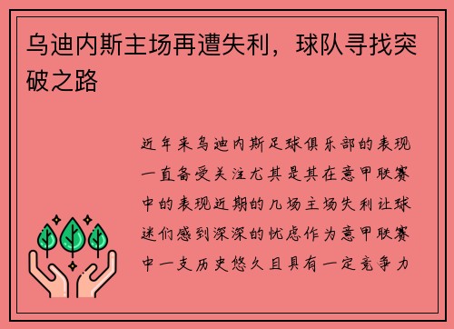 乌迪内斯主场再遭失利，球队寻找突破之路